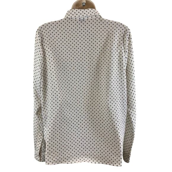 Vixbe Cream Black Print Button Front Long Sleeve Blouse Square Hem Loose Fit - Picture 2 of 16